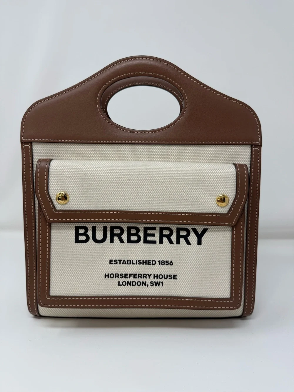 Burberry Mini Two-Tone Canvas and Leather Pocket Bag - Cream and Brown
